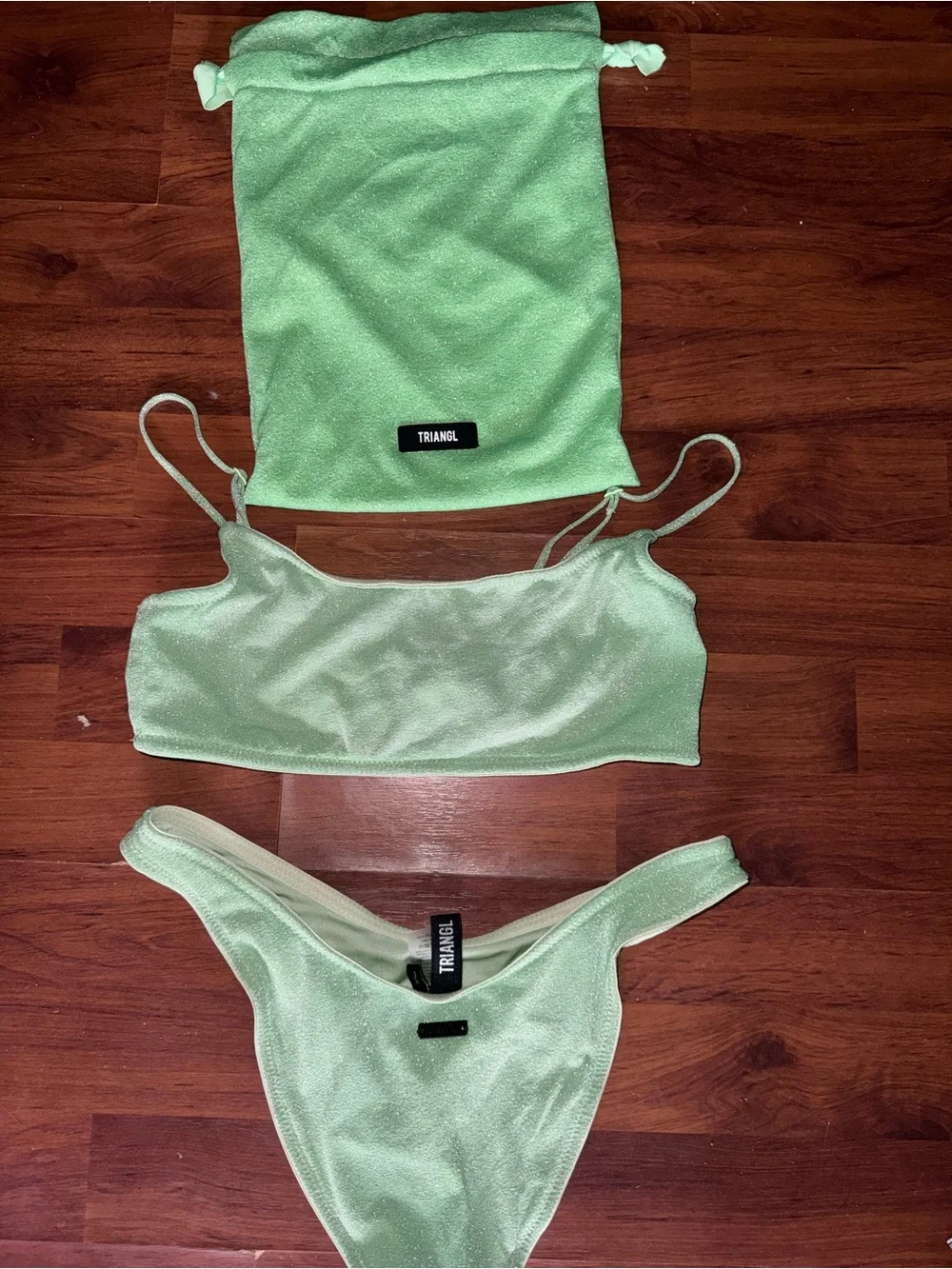 triangl swimwear Mint Green Shimmer Bandeau Bikini Set with Pouch